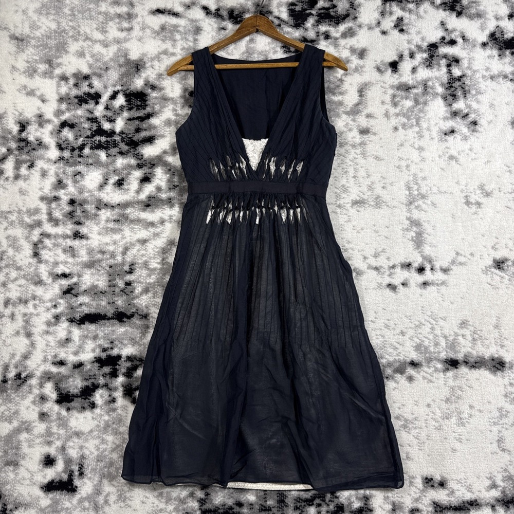 Elie Tahari Dress Womens Size 2 Black V-Neck Under Lace‎ Sleeveless Cotton Silk